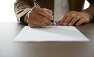 Un monsieur en train de signer un document